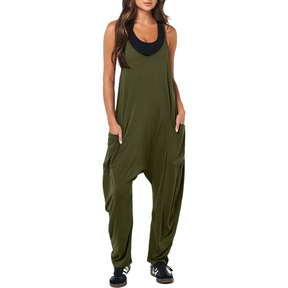 ANRABESS Women's Casual Loose Sleeveless Jumpsuits Spaghetti Strap Harem Long